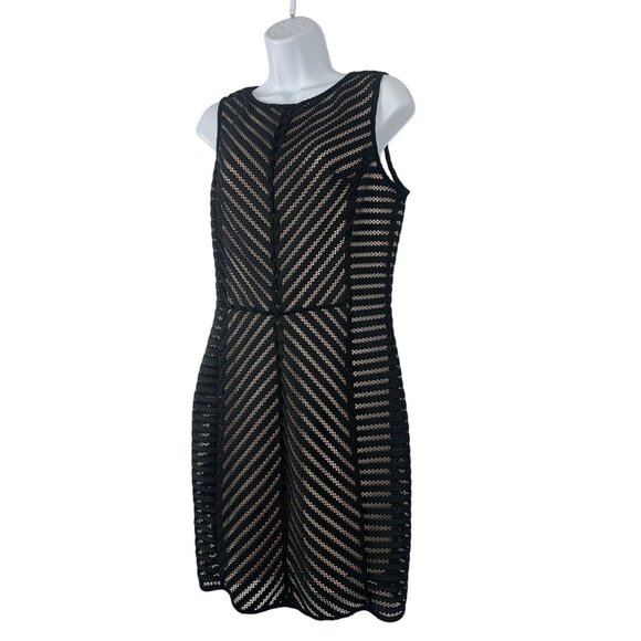 A. Byer Junior Sleeveless Black & Beige Zigzag Mesh Knee Length Dress Size 13 - Picture 4 of 10